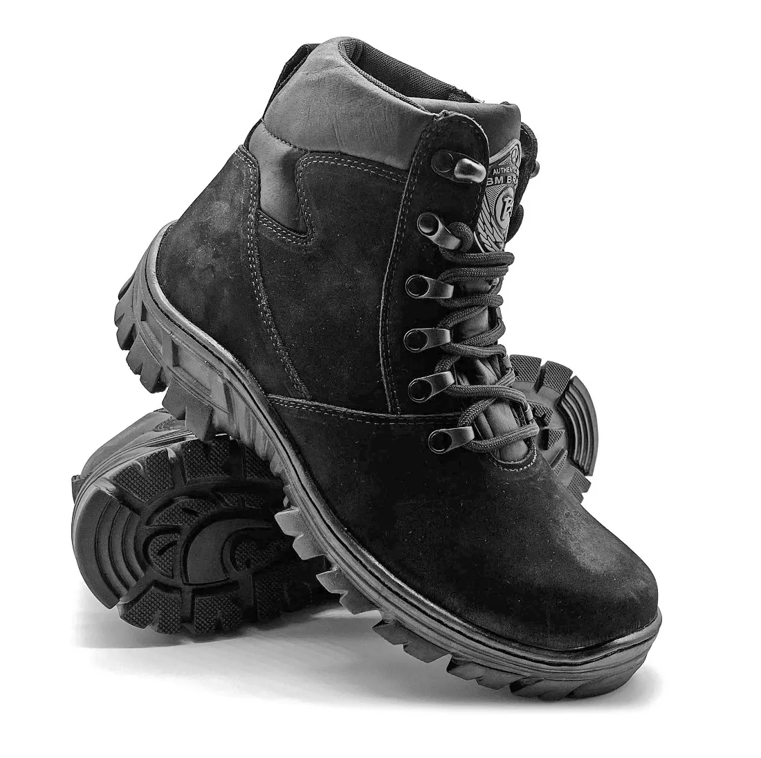 Hiking Boots Black Genuine Leather Combat Military Rock Zipper