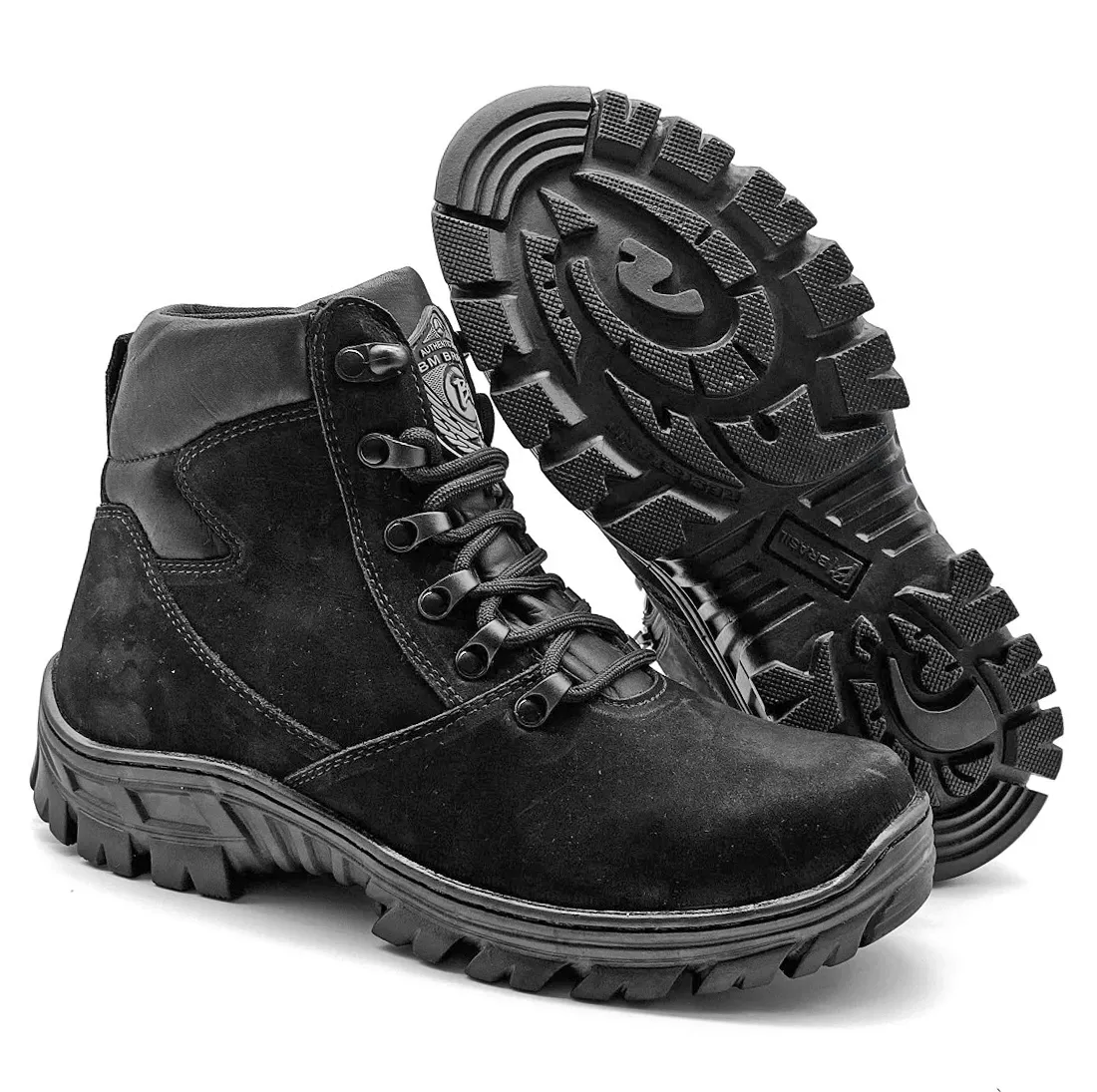 Hiking Boots Black Genuine Leather Combat Military Rock Zipper