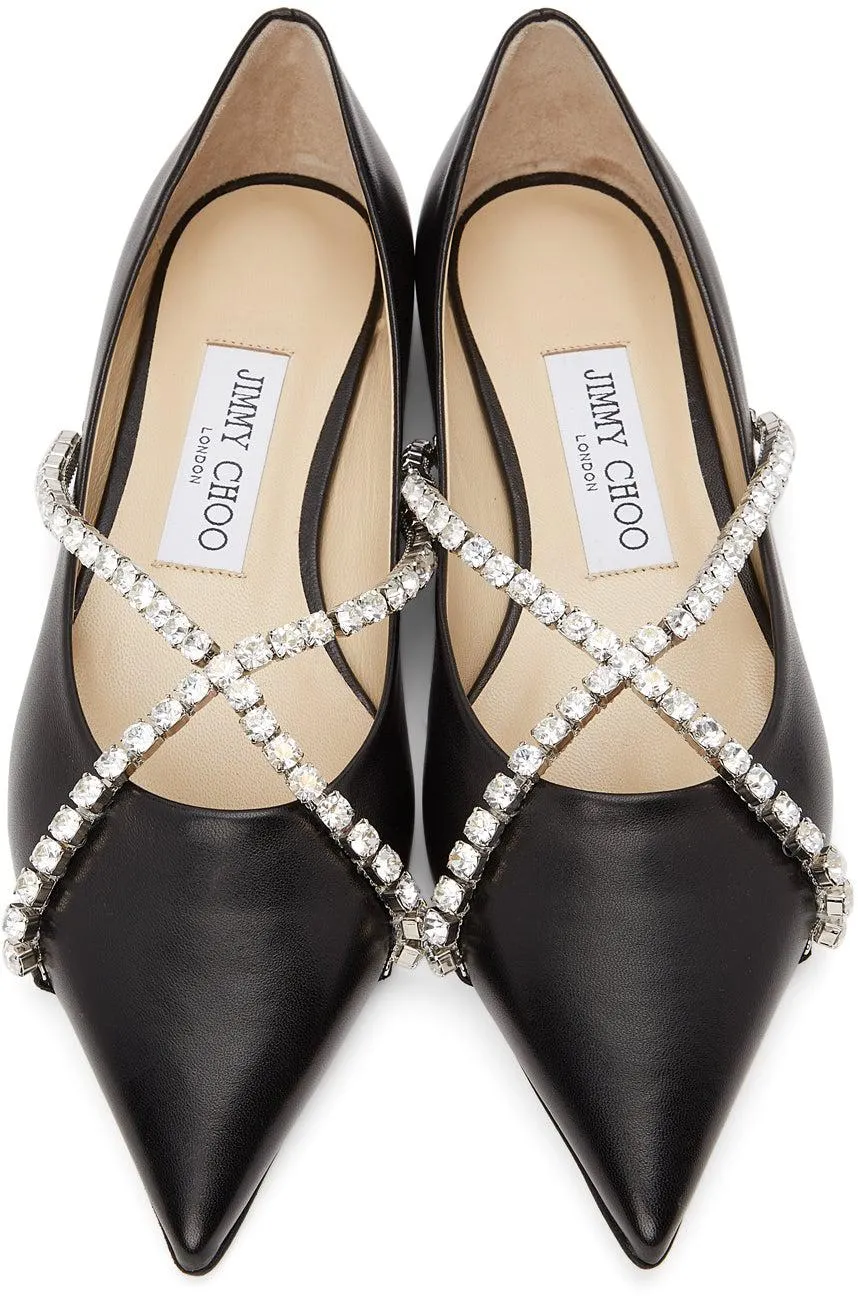 Jimmy Choo Black Leather Genevi Flats