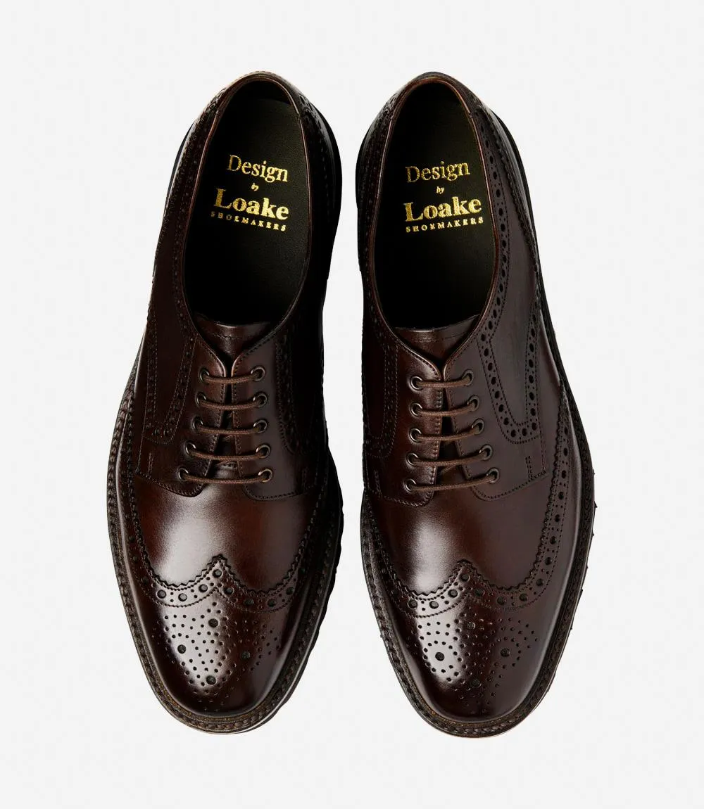 LOAKE PERSEUS DARK BROWN DERBY FULL-BROGUE RUBBER SOLE G-WIDE