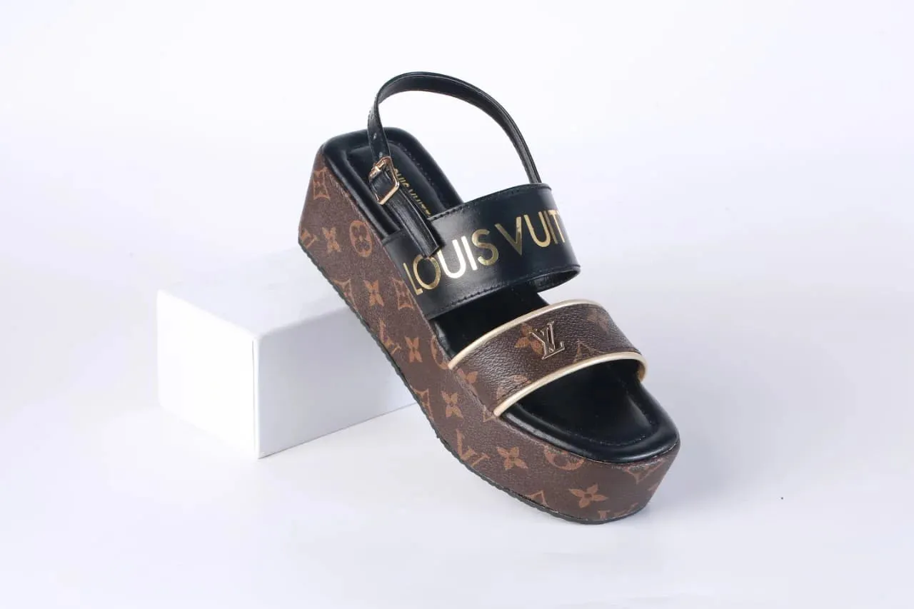 LV MONOGRAM WEDGES SANDALS - BLACK