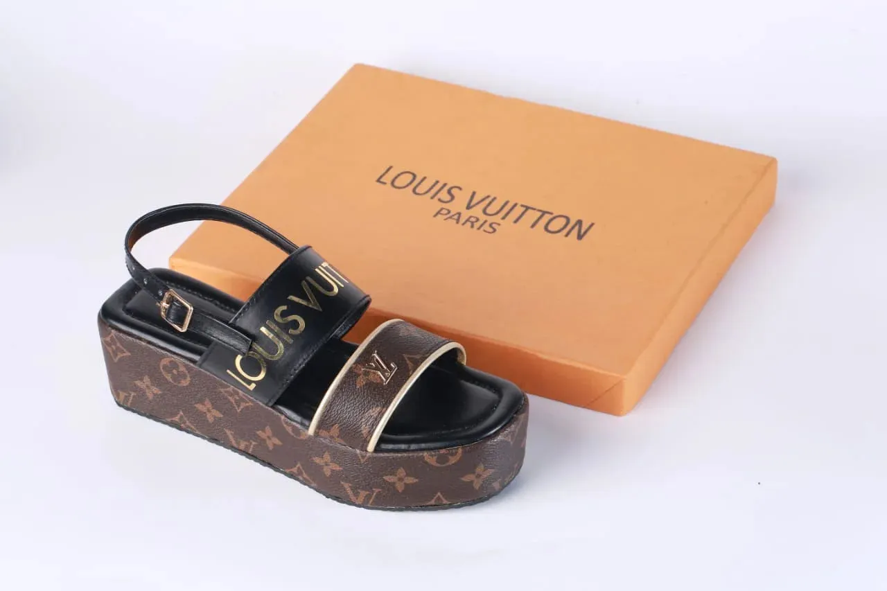 LV MONOGRAM WEDGES SANDALS - BLACK