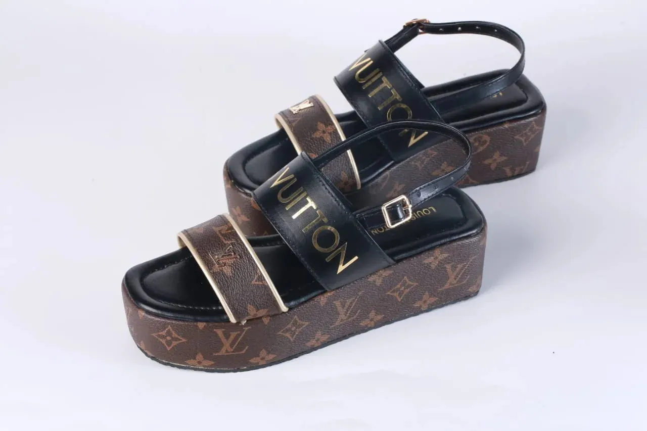 LV MONOGRAM WEDGES SANDALS - BLACK