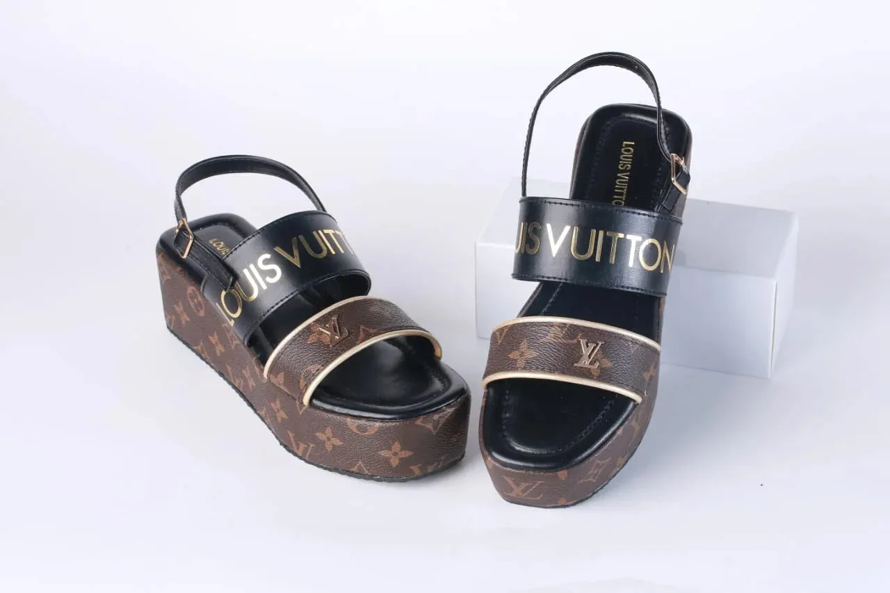 LV MONOGRAM WEDGES SANDALS - BLACK