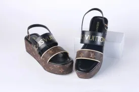 LV MONOGRAM WEDGES SANDALS - BLACK