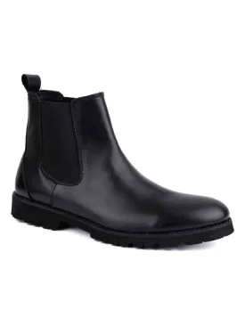 Men Black Solid Mid-Top Chelsea Boots