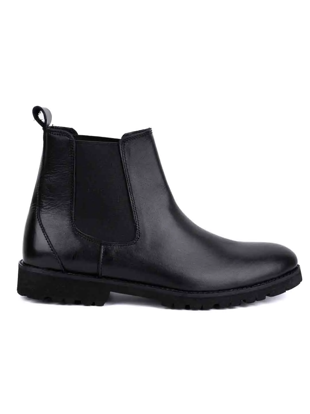 Men Black Solid Mid-Top Chelsea Boots