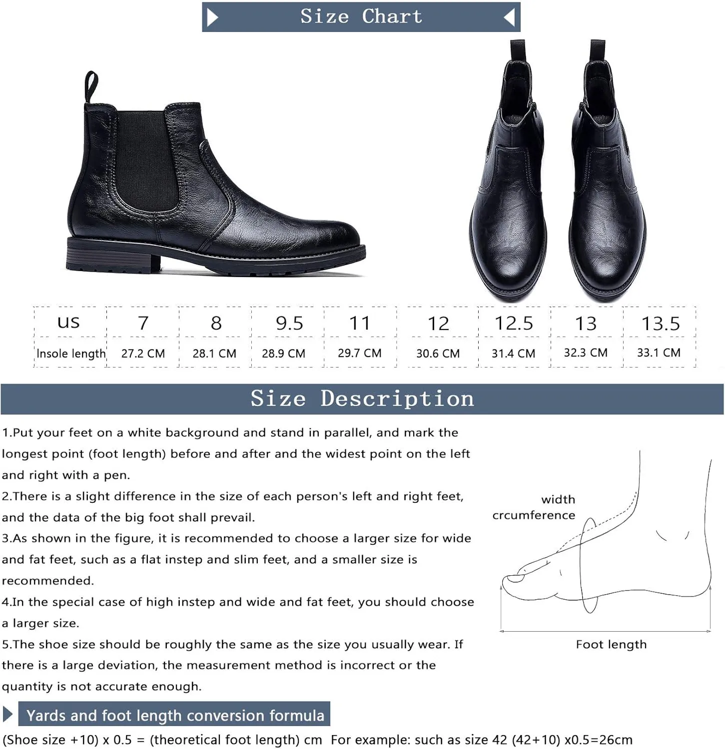 Men's Chelsea Boots Slip-on Formal Dress Boots for Men Casual Ankle Men Boots