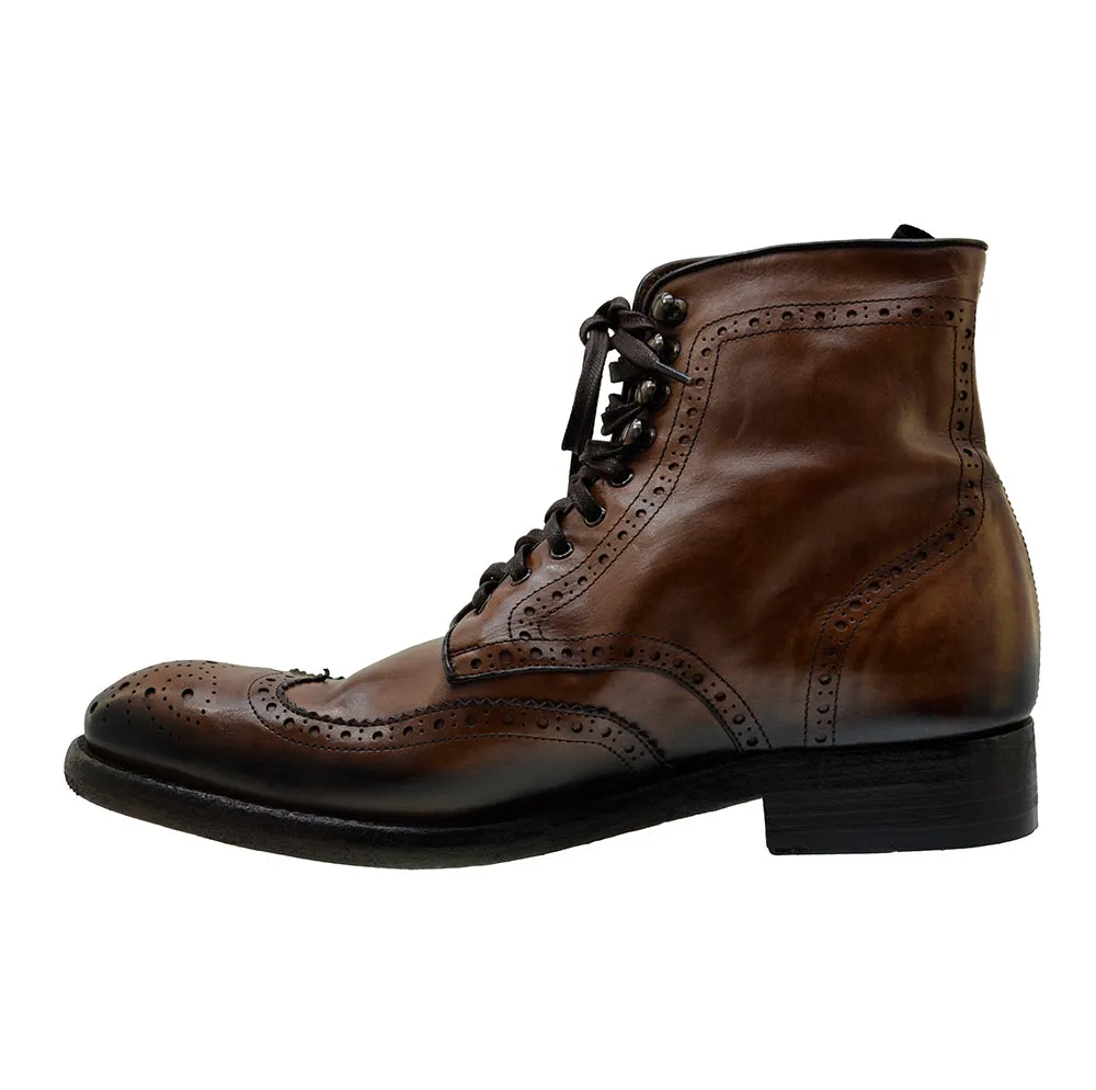 Men's Italian Shoes Jo Ghost 3292 Brown Leather Vintage Brogues Boots
