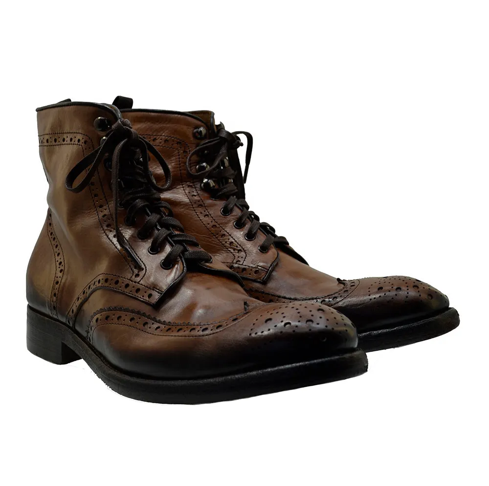 Men's Italian Shoes Jo Ghost 3292 Brown Leather Vintage Brogues Boots
