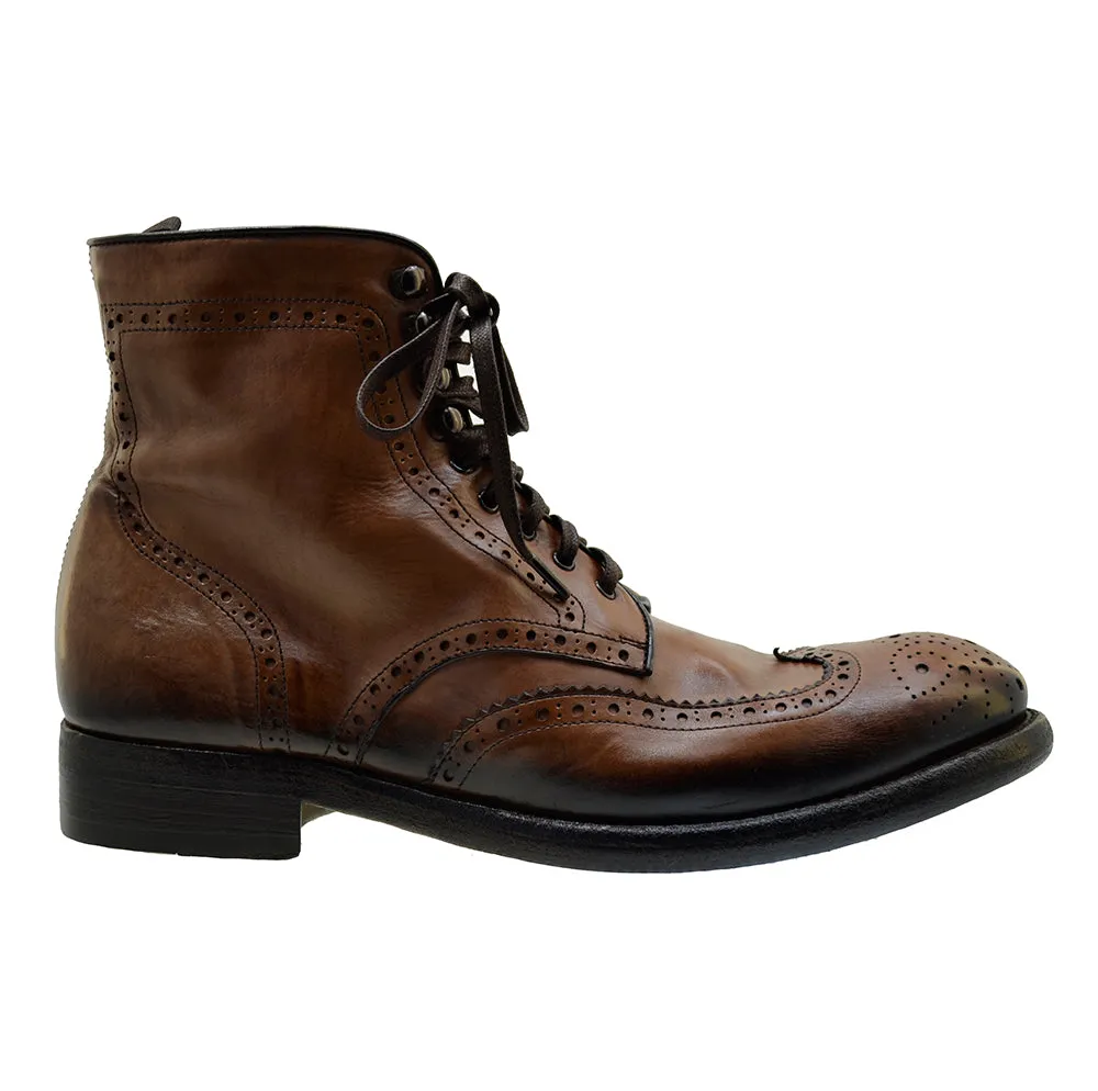 Men's Italian Shoes Jo Ghost 3292 Brown Leather Vintage Brogues Boots