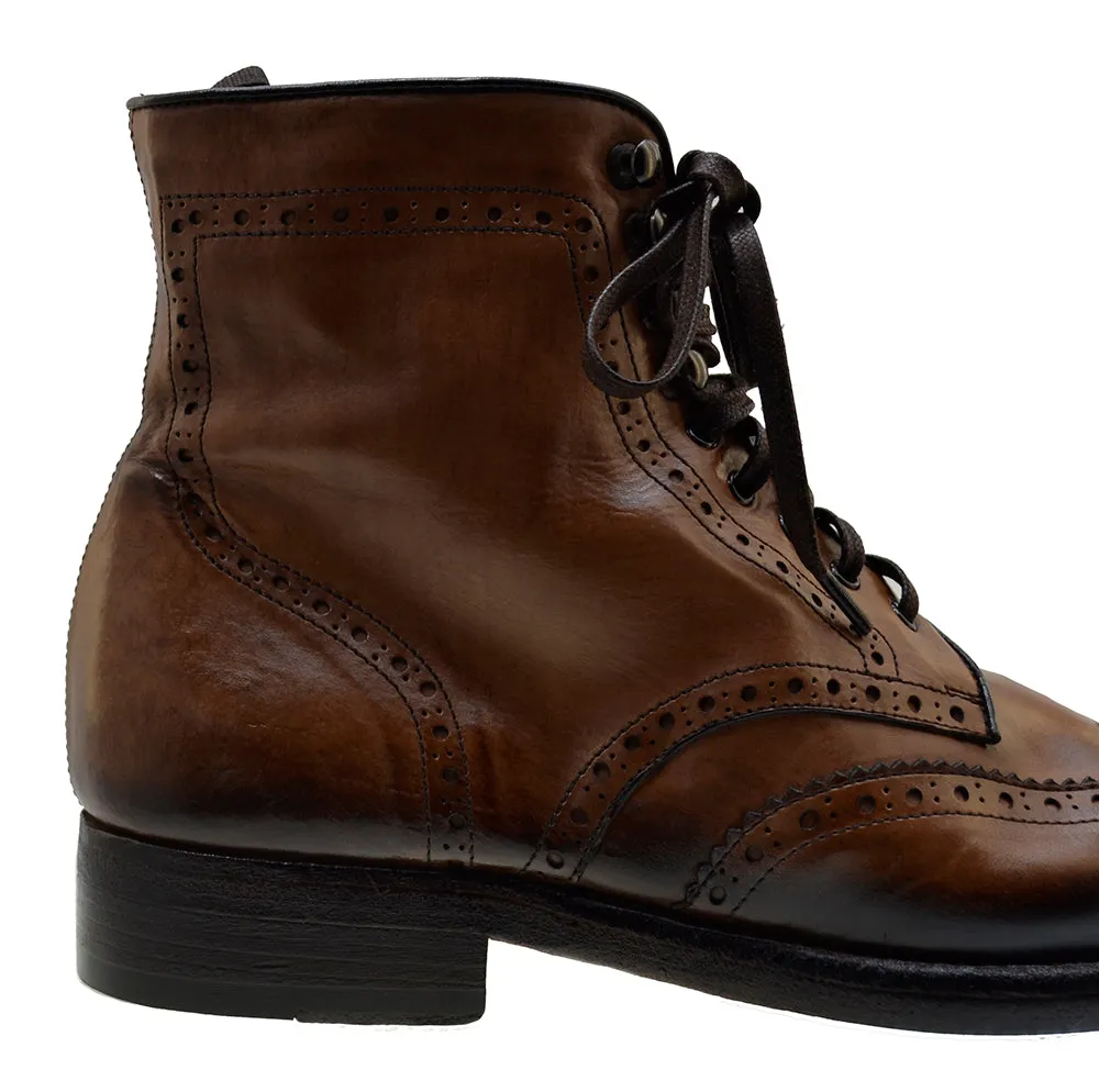 Men's Italian Shoes Jo Ghost 3292 Brown Leather Vintage Brogues Boots