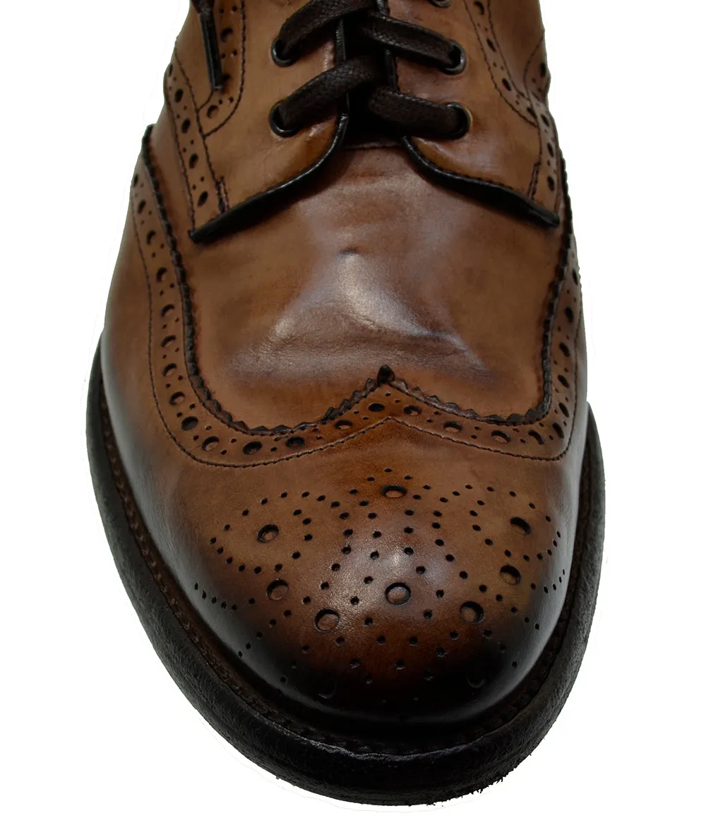Men's Italian Shoes Jo Ghost 3292 Brown Leather Vintage Brogues Boots