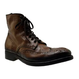 Men's Italian Shoes Jo Ghost 3292 Brown Leather Vintage Brogues Boots