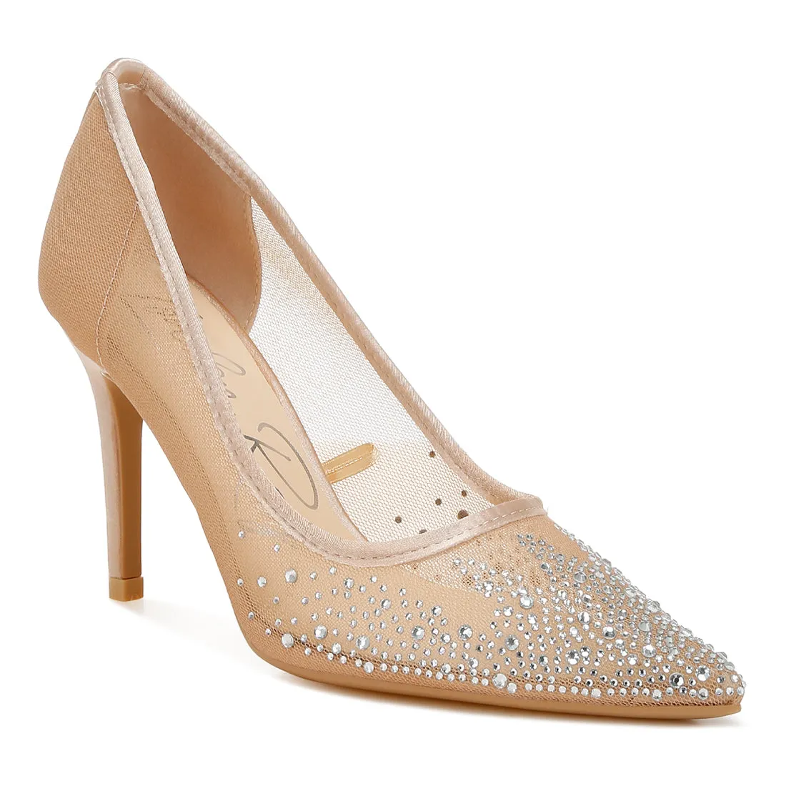 Mesh Rhinestone Stiletto Pumps