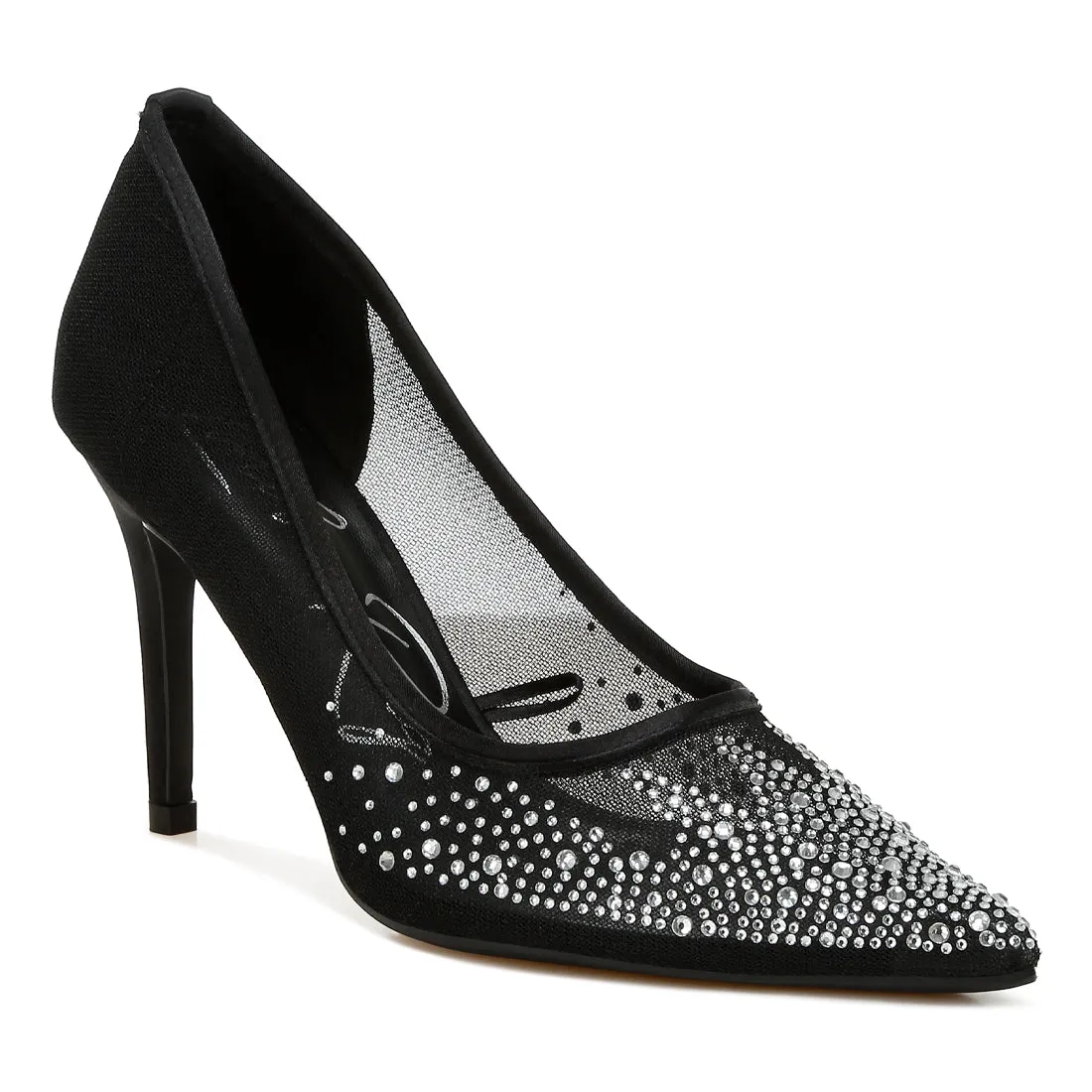 Mesh Rhinestone Stiletto Pumps