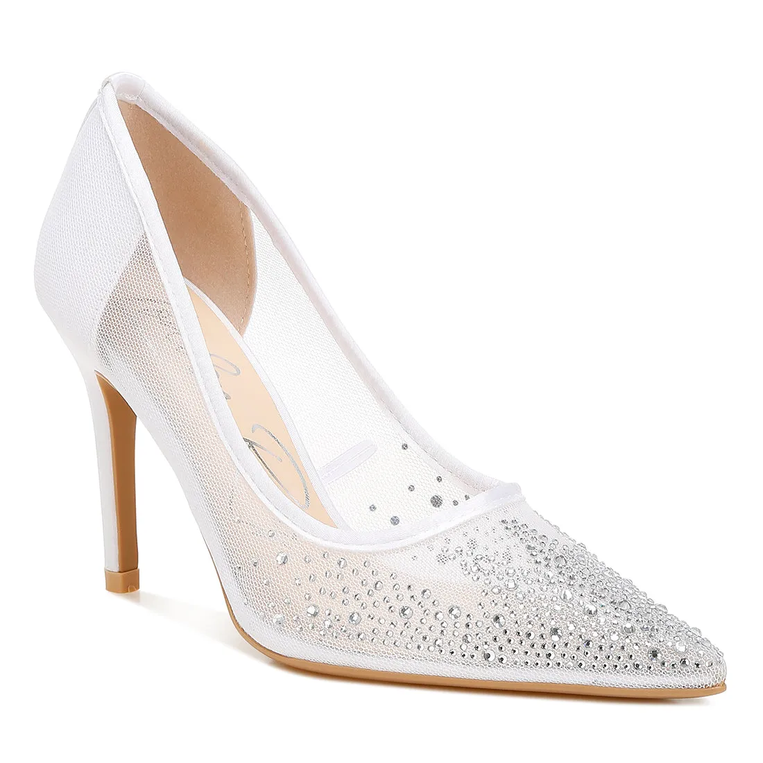Mesh Rhinestone Stiletto Pumps