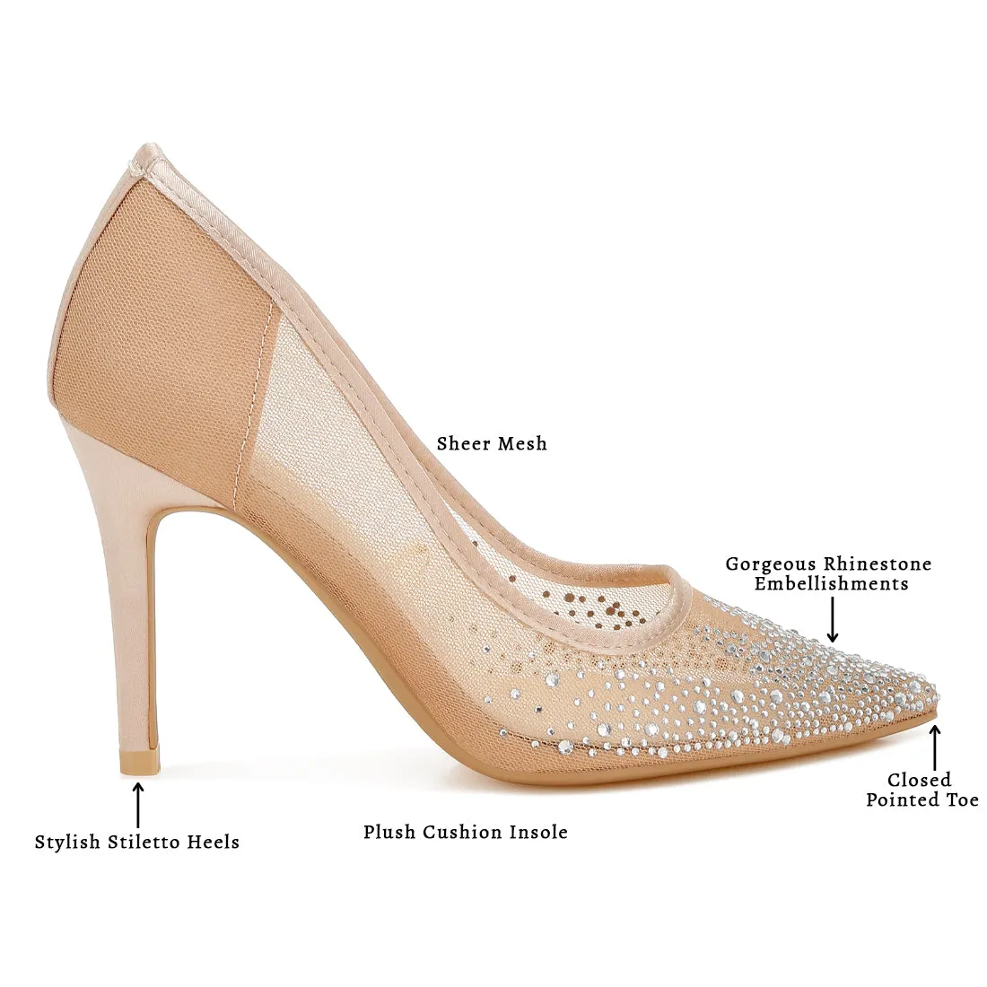 Mesh Rhinestone Stiletto Pumps