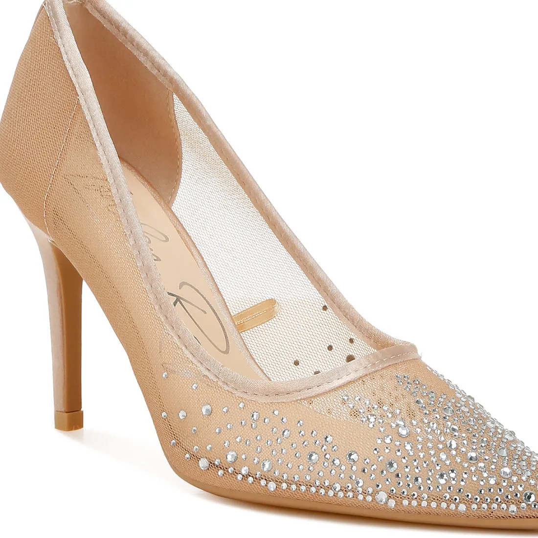 Mesh Rhinestone Stiletto Pumps