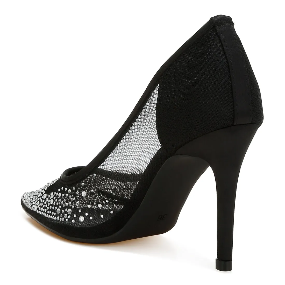 Mesh Rhinestone Stiletto Pumps