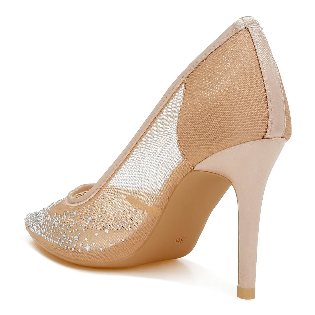 Mesh Rhinestone Stiletto Pumps