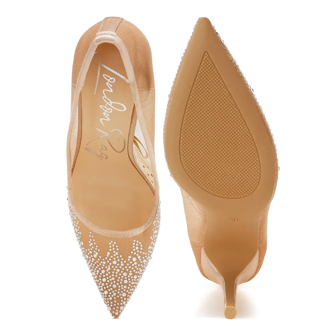 Mesh Rhinestone Stiletto Pumps