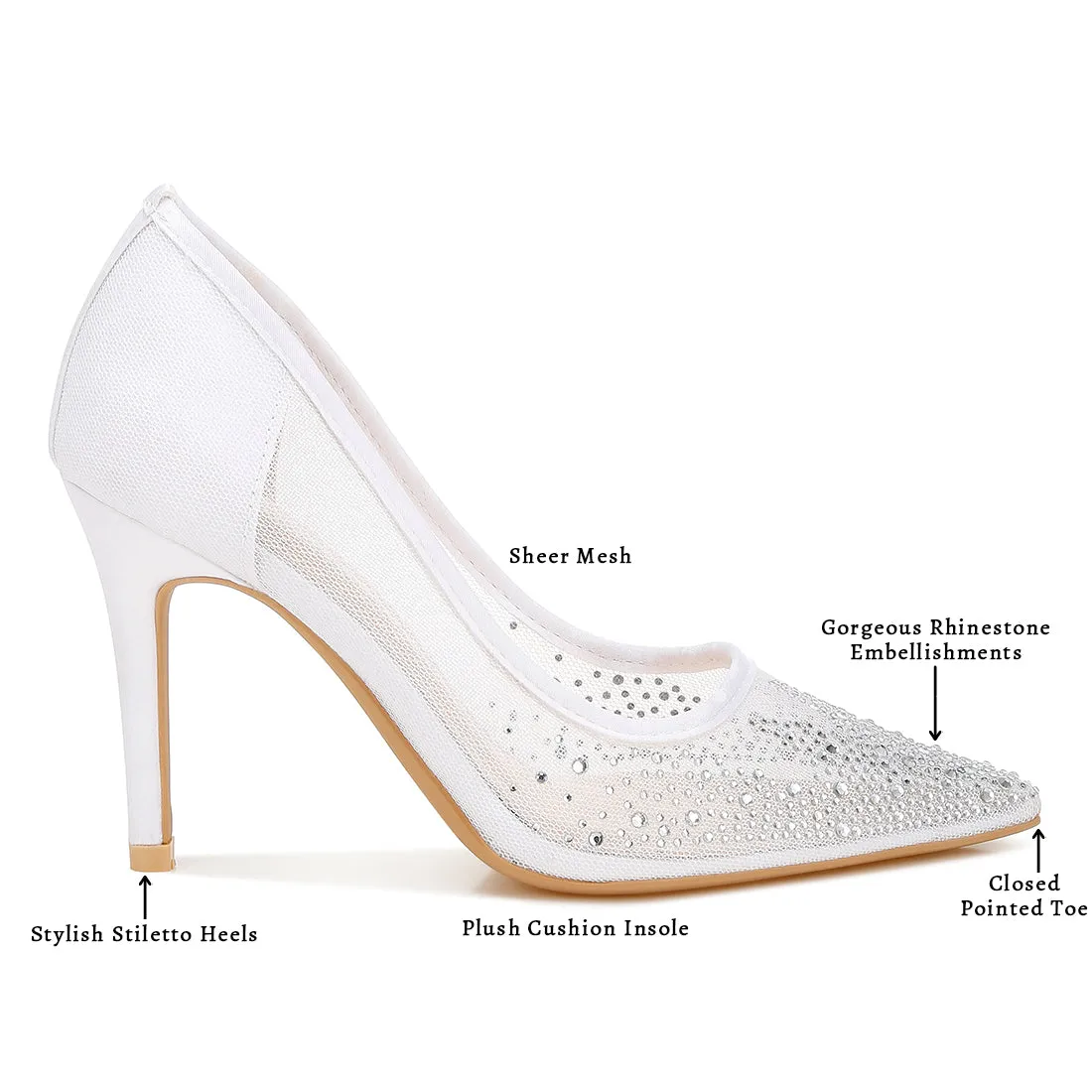 Mesh Rhinestone Stiletto Pumps