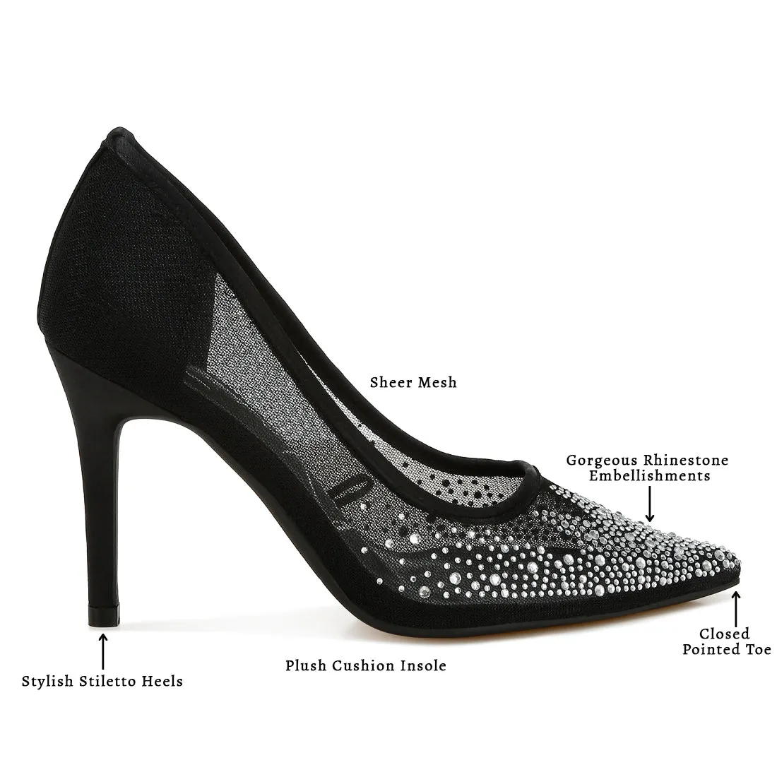 Mesh Rhinestone Stiletto Pumps