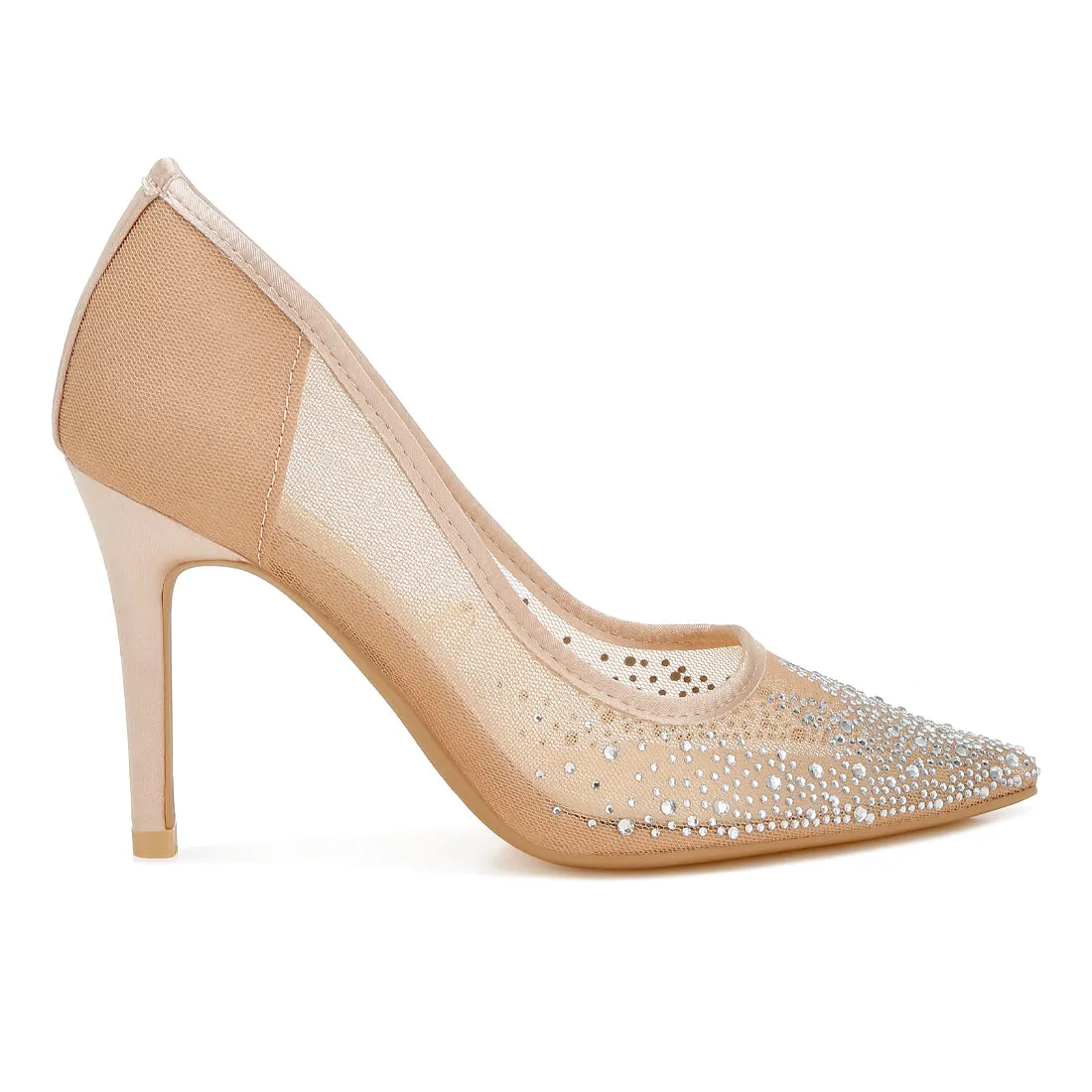 Mesh Rhinestone Stiletto Pumps