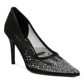 Mesh Rhinestone Stiletto Pumps
