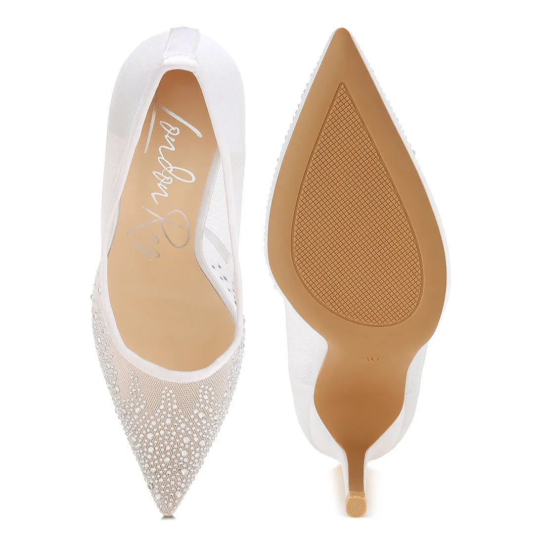 Mesh Rhinestone Stiletto Pumps