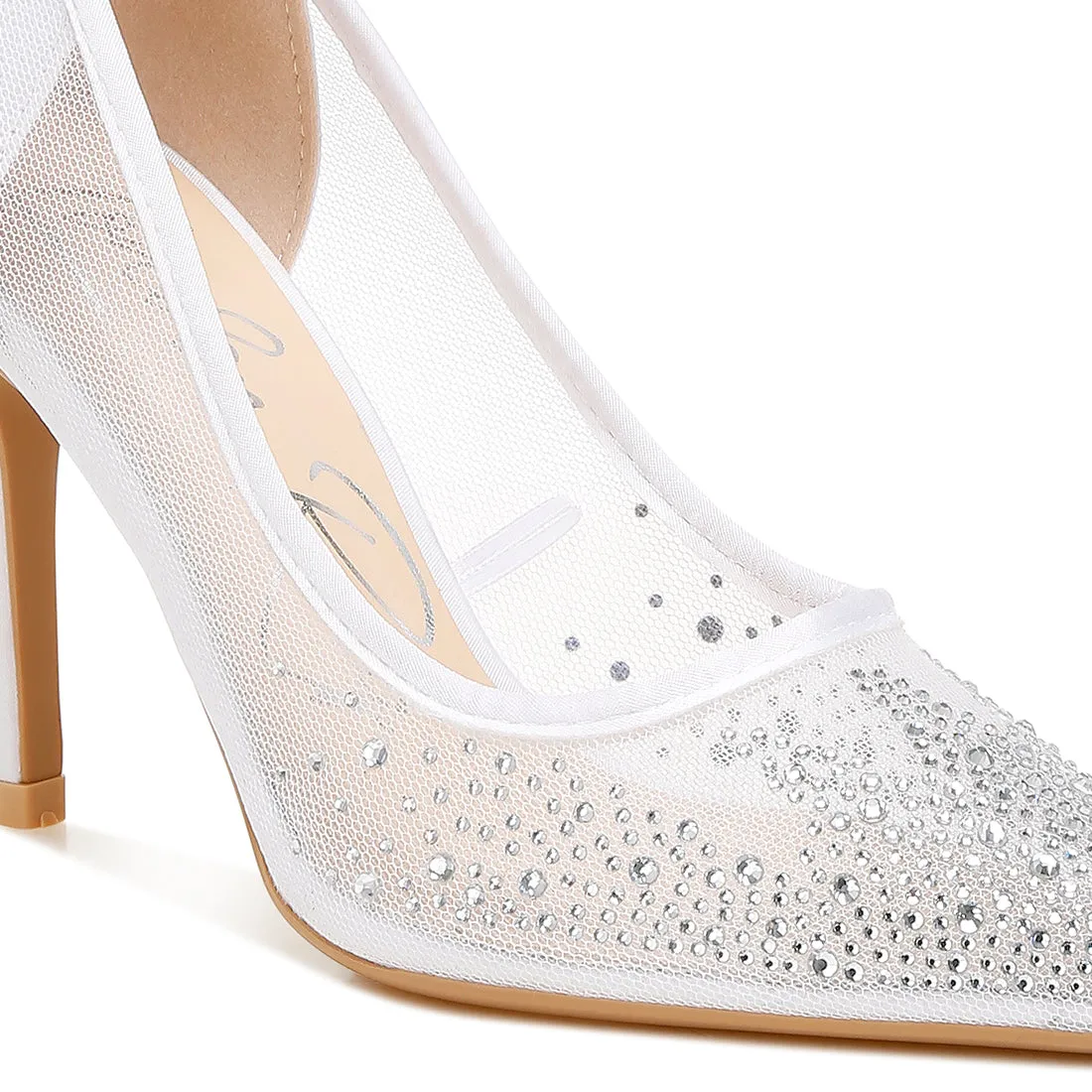 Mesh Rhinestone Stiletto Pumps