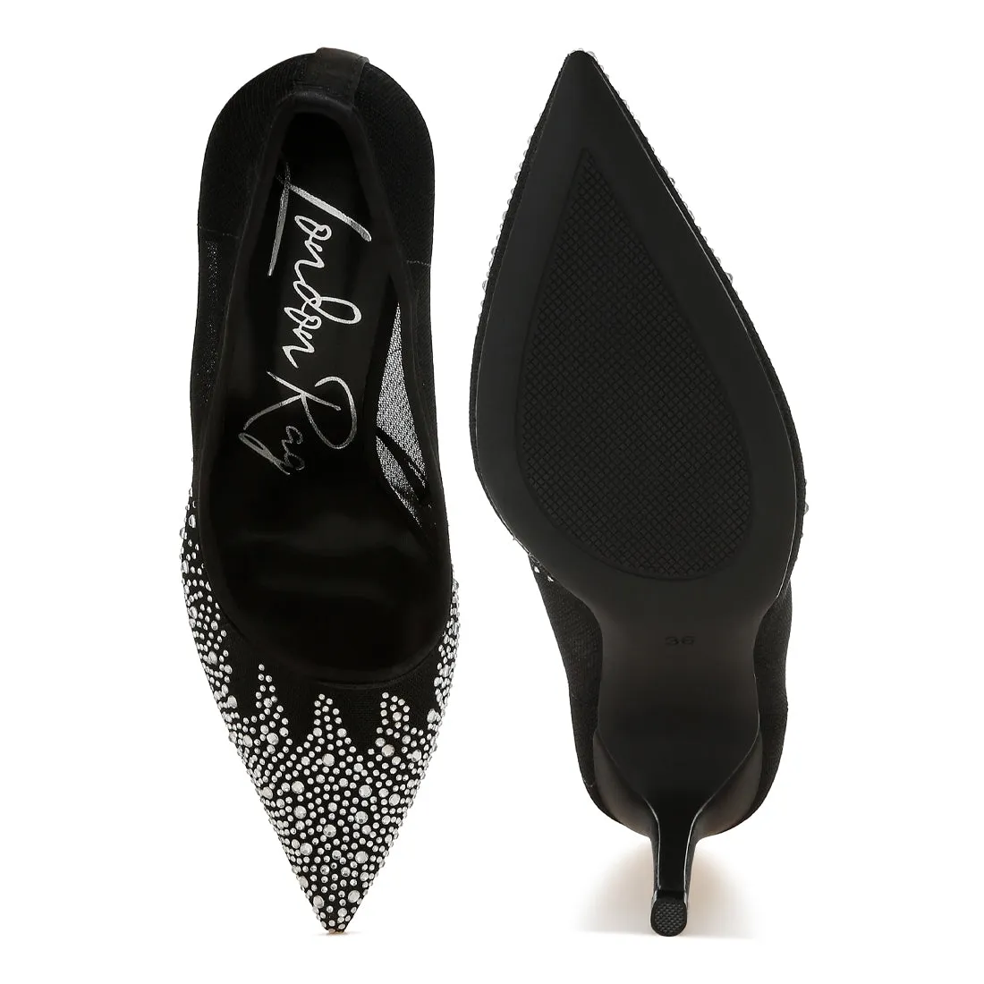 Mesh Rhinestone Stiletto Pumps
