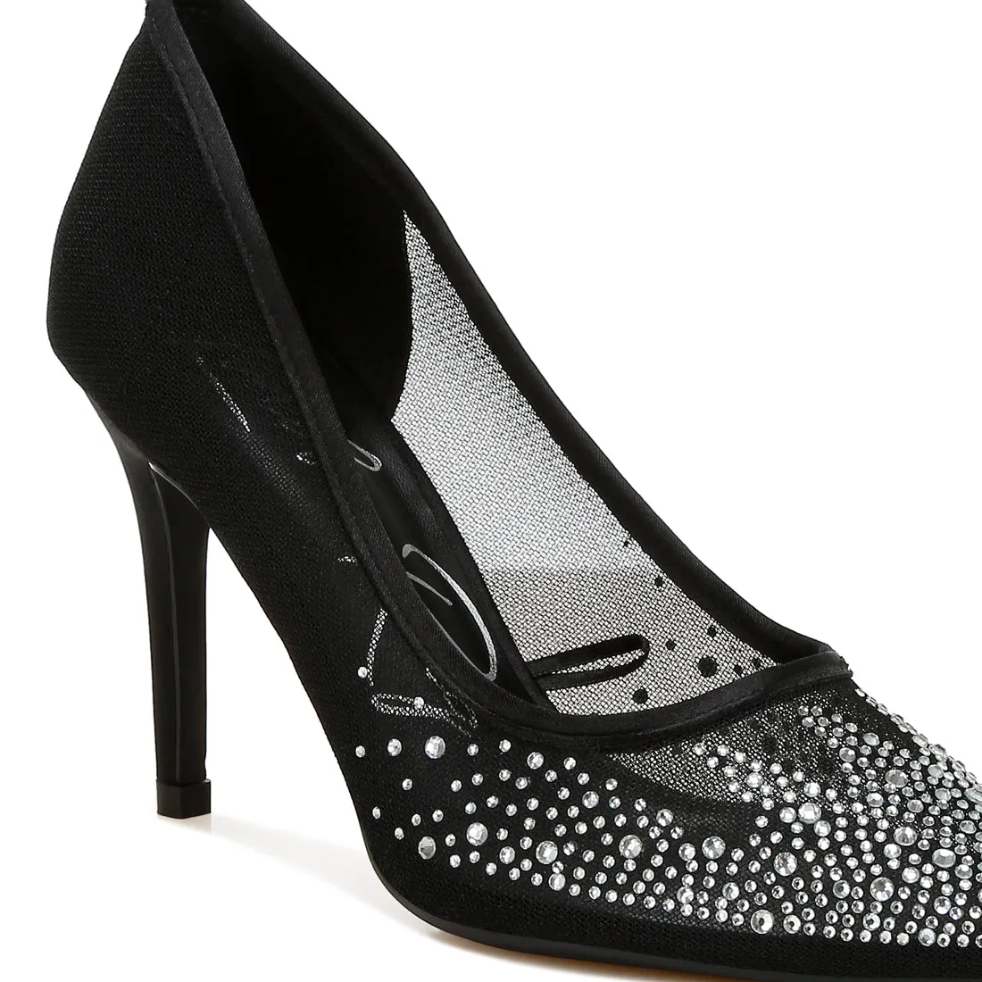 Mesh Rhinestone Stiletto Pumps