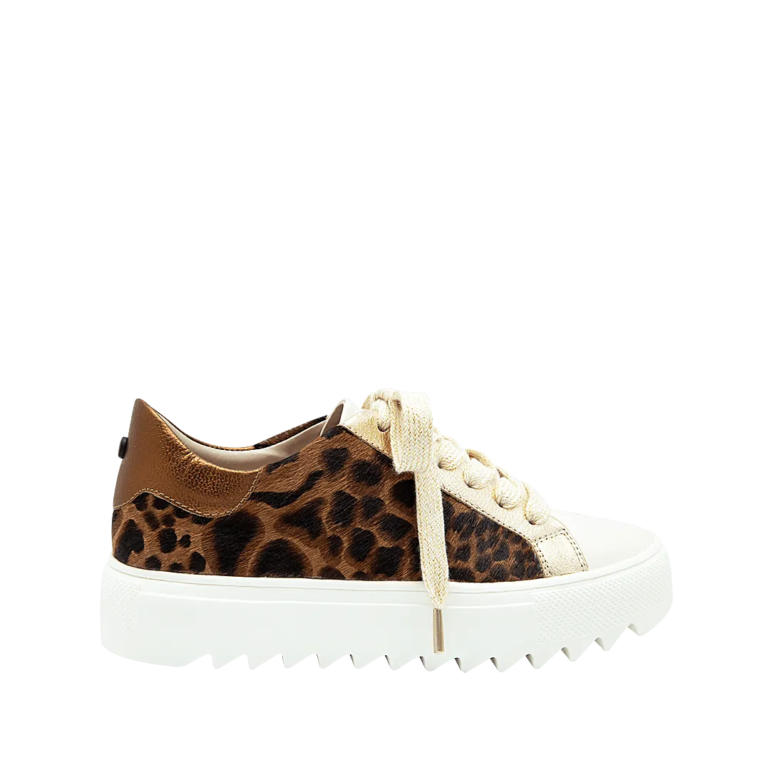 Platform tennis shoes in leather and animal print fur (the background finish is natural and may vary depending on the skin)