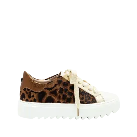Platform tennis shoes in leather and animal print fur (the background finish is natural and may vary depending on the skin)