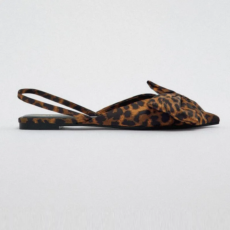 Pointed Toe Leopard Print Bow V-Cut Casual Ballet Flats Shoes