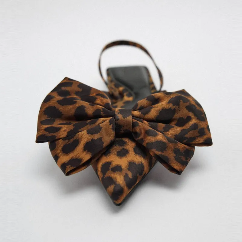 Pointed Toe Leopard Print Bow V-Cut Casual Ballet Flats Shoes