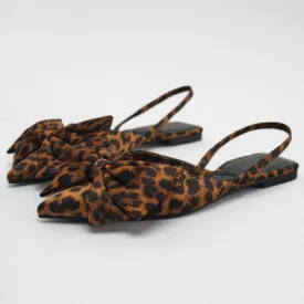 Pointed Toe Leopard Print Bow V-Cut Casual Ballet Flats Shoes
