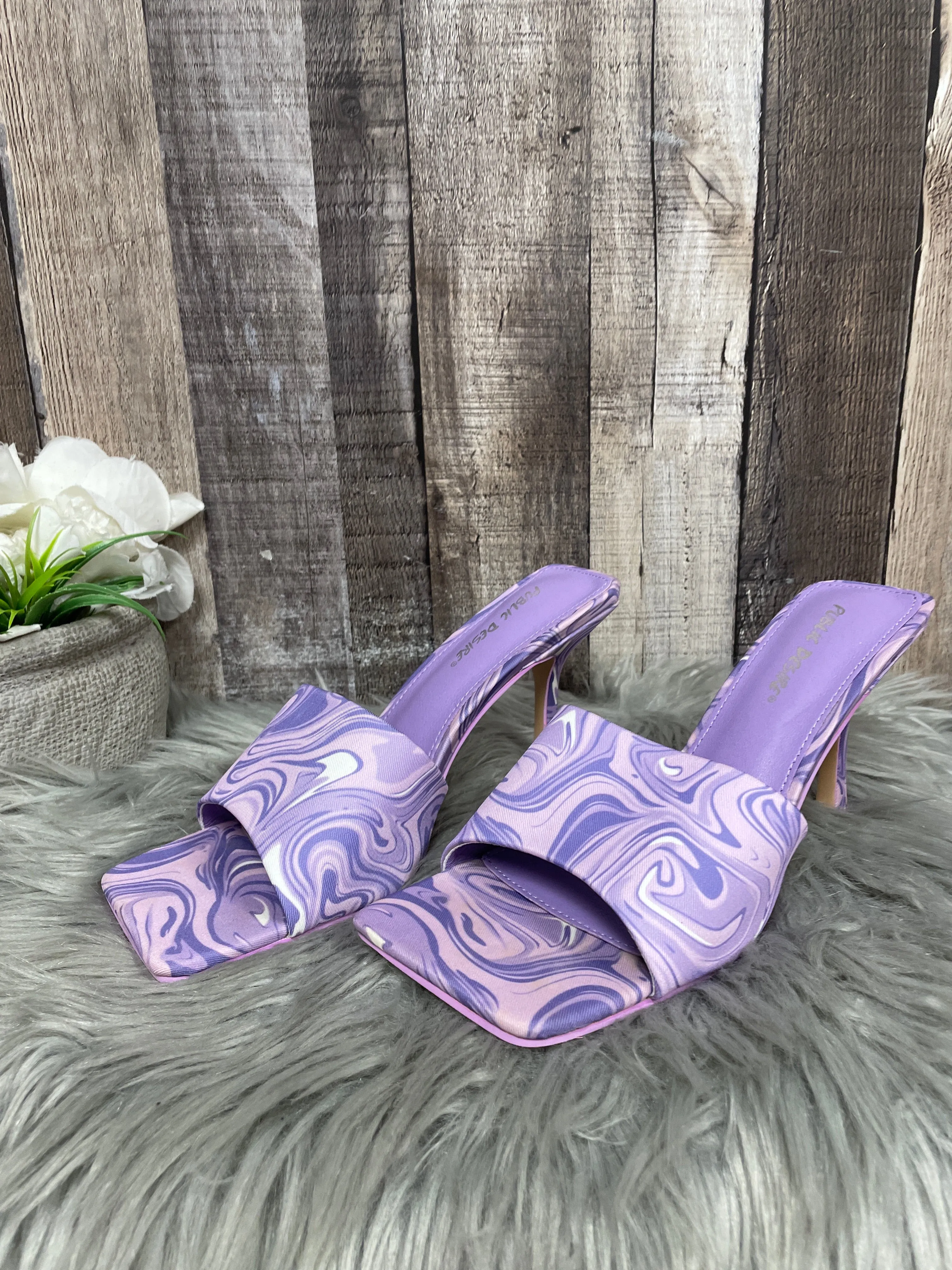 Purple Sandals Heels Stiletto Cme, Size 7