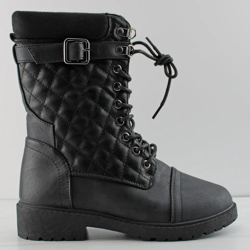 Ramona 08 Women's Quilted Patterned Mid Calf Lace Up Boots