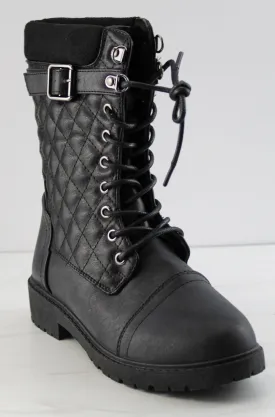 Ramona 08 Women's Quilted Patterned Mid Calf Lace Up Boots