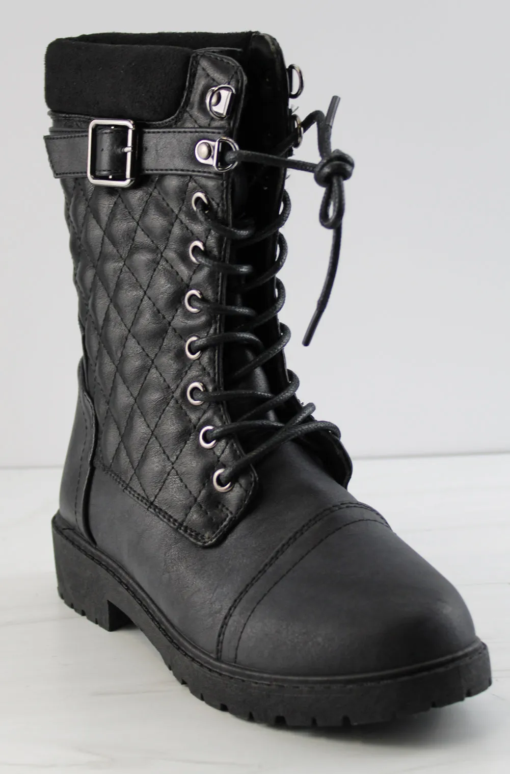 Ramona 08 Women's Quilted Patterned Mid Calf Lace Up Boots