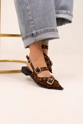 Sadie Pointed Buckle Flats In Leopard