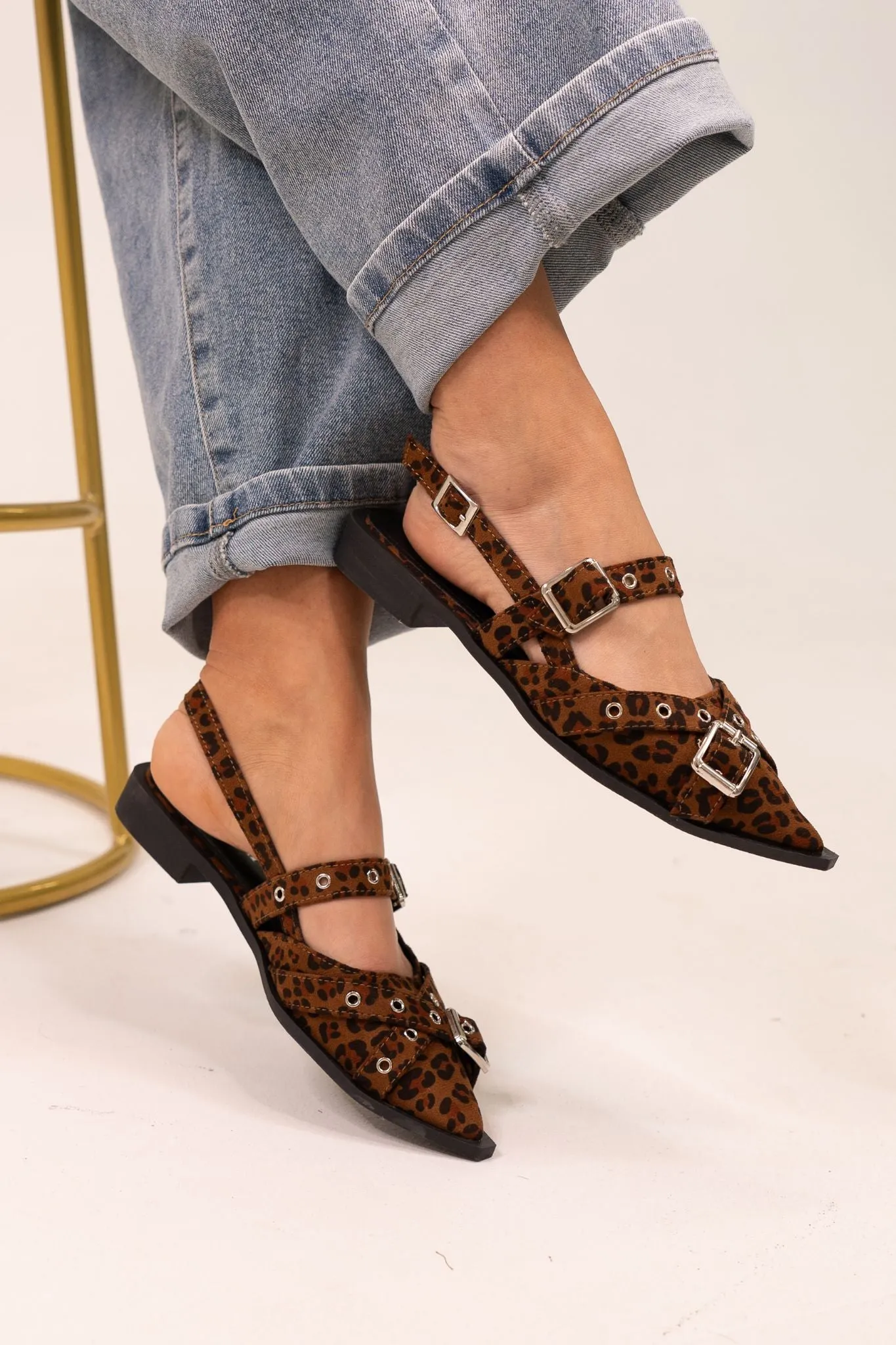 Sadie Pointed Buckle Flats In Leopard
