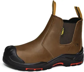 SAFETOE Mens Work Boots Composite Toe Chelsea Safety Boots Slip On Cow Leather Waterproof Lightweight Working Boots