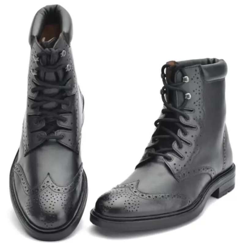 Scottish Ghillie Brogue Kilt Shoes Rubber Sole Black Leather Brogues Kilt Boots