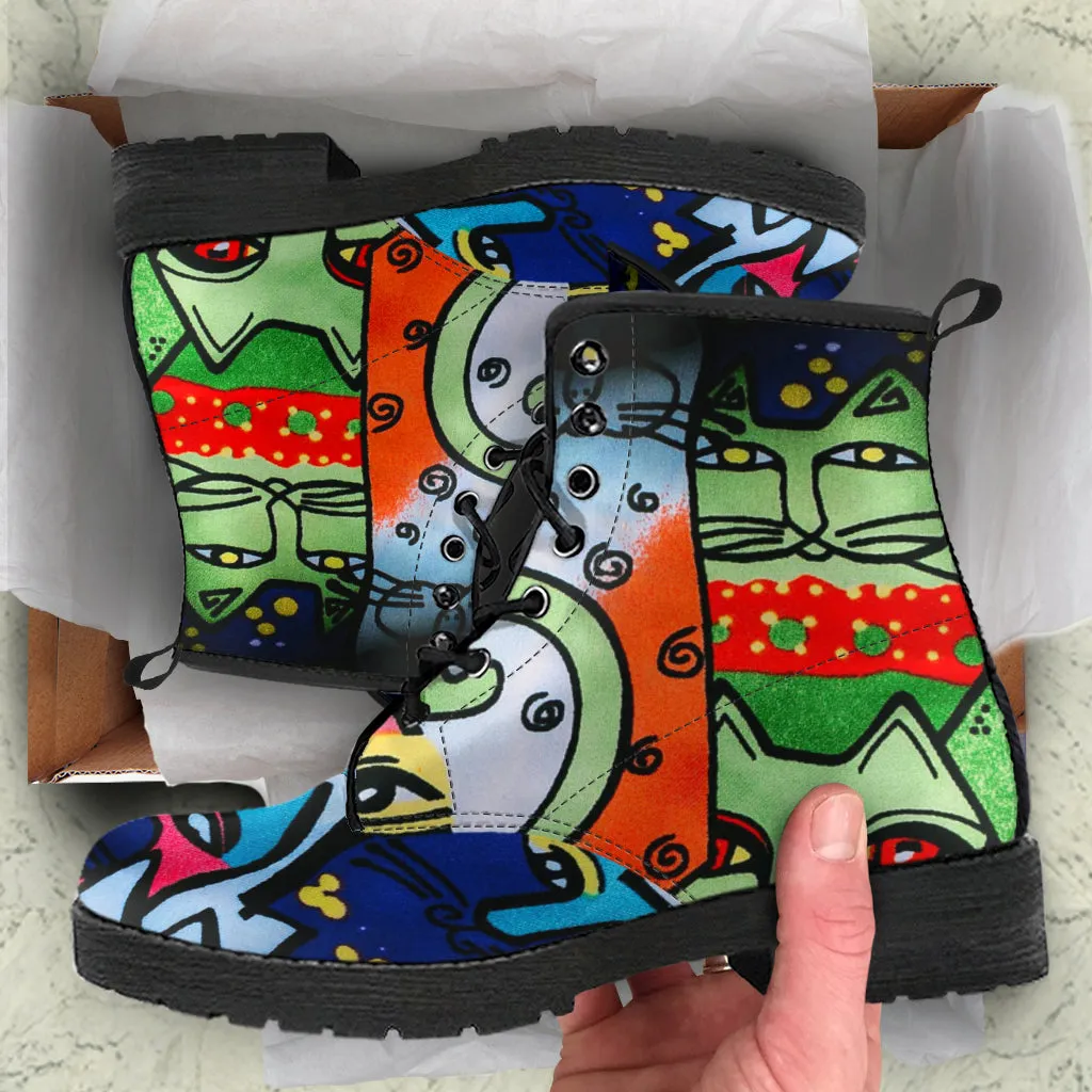 Street Art Cats Women's Vegan Leather Combat Boots