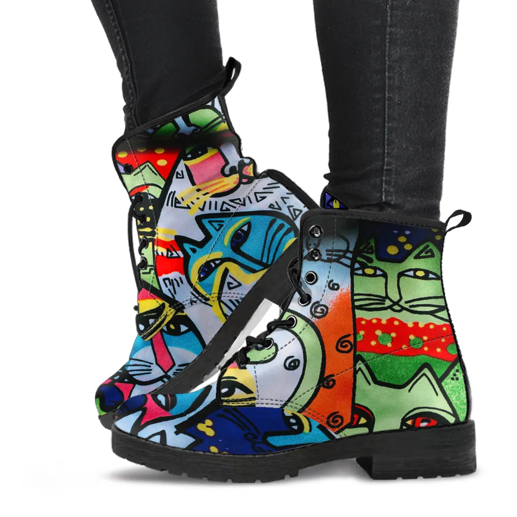 Street Art Cats Women's Vegan Leather Combat Boots