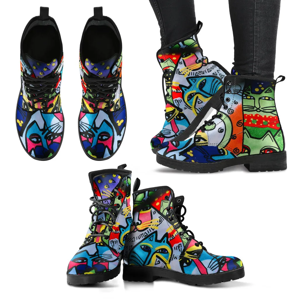 Street Art Cats Women's Vegan Leather Combat Boots